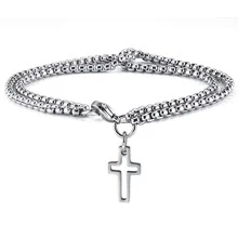 1 pieza Pulsera el último europeo y americano estilo cruzado en forma de con abertura de doble capa acero titanio de hombres con con tira cruzada cadenas
