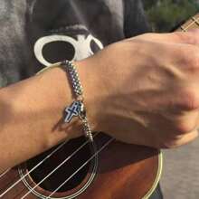 1 pieza Pulsera el último europeo y americano estilo cruzado en forma de con abertura de doble capa acero titanio de hombres con con tira cruzada cadenas