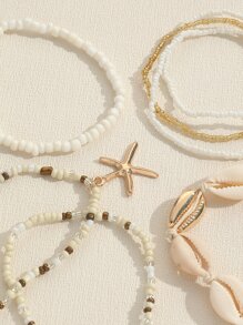 7 piezas/set estilo bohemio con concha Set pulsera , moda Bisutería - Blanco - Ver 6