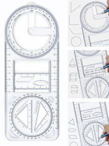 1 pieza Regla multifuncional con función geométrica gráfica, rotatoria, universal para estudiantes, herramienta de dibujo, plantilla de copia a mano, regla de dibujo, regla triangular - transparente - Ver 1