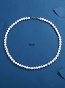 1條男士時尚手工串珠仿真珍珠項鍊,適用於婚禮宴會場合佩戴 - 白色 - 查看 4