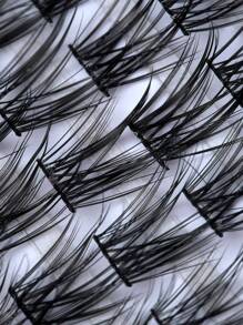 12 clústeres 3d efecto Pestañas postizas Set aspecto natural suave grupo & Abanico Pestañas con de doble capa Adhesivo pegamento Kit DIY - Negro - Ver 4