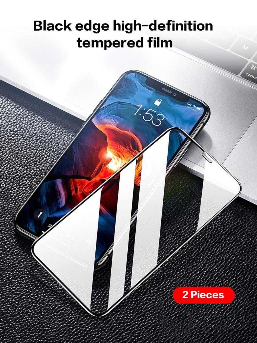 2pcs Black Edge High-Definition Anti Drop Tempered Film - Clear - View 1