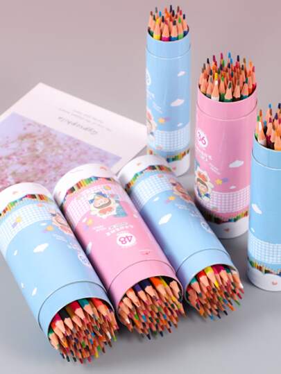 12支/套 随机混合卡通彩色笔杆造型铅笔，适合儿童绘画，12色小学美术绘画文具套装，返校必备，创意礼物，感恩节、圣诞节、生日、万圣节装饰返校用品，返校季，学习用品