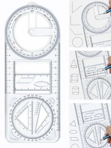 1 pieza Regla multifuncional con función geométrica gráfica, rotatoria, universal para estudiantes, herramienta de dibujo, plantilla de copia a mano, regla de dibujo, regla triangular - transparente - Ver 2