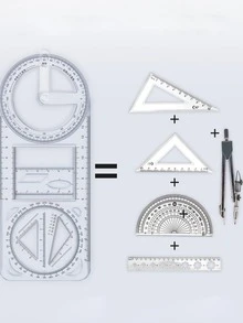 1 pieza Regla multifuncional con función geométrica gráfica, rotatoria, universal para estudiantes, herramienta de dibujo, plantilla de copia a mano, regla de dibujo, regla triangular - transparente - Ver 3