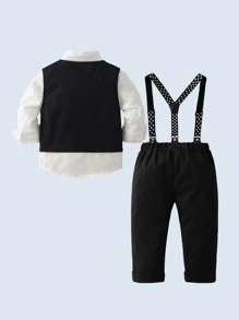 3 件套男婴绅士服装套装：长袖衬衫配领结、背心和裤子，时尚优雅，适合生日派对、正式活动、婚礼 - 黑與白 - 查看 3