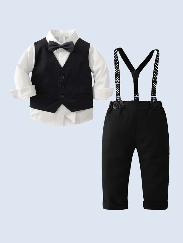 3pcs Baby Boys Gentleman Outfit: Long Sleeve Shirt With Bowtie, Vest And Pants, Fashionable & Elegant For Birthday Party, Performance, Wedding
