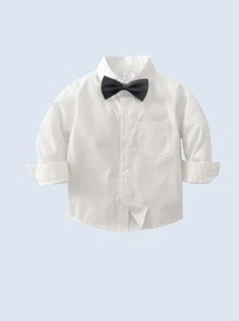 3 件套男婴绅士服装套装：长袖衬衫配领结、背心和裤子，时尚优雅，适合生日派对、正式活动、婚礼 - 黑與白 - 查看 2