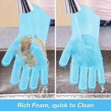 Reusable Dishwashing Gloves With Bristles For Scouring - Silicone Dishwashing Gloves, Dish Cleaning Gloves For Men And Women - 綠色 - 查看 3