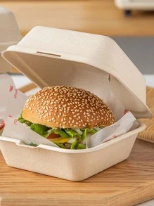 10pcs Disposable Square Paper Pulp Bento Box For Baking Cakes And Hamburgers - Beige - View 3