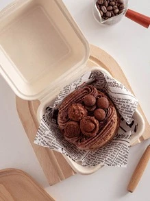 10pcs Disposable Square Paper Pulp Bento Box For Baking Cakes And Hamburgers - Beige - View 5