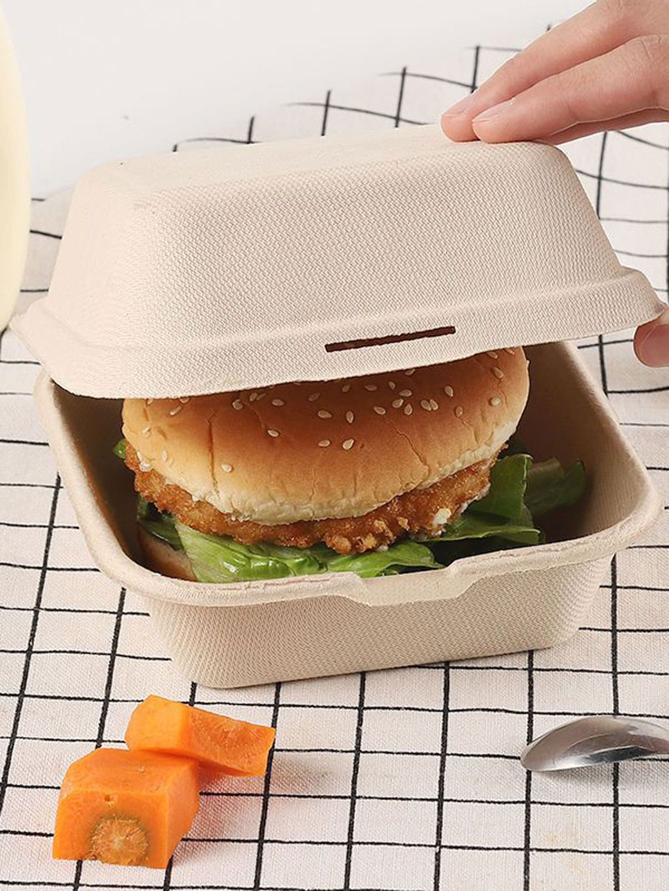 10pcs Disposable Square Paper Pulp Bento Box For Baking Cakes And Hamburgers - Beige - View 1