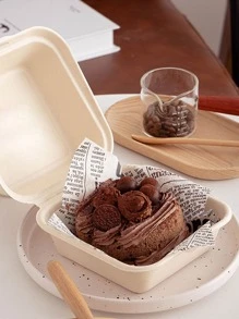 10pcs Disposable Square Paper Pulp Bento Box For Baking Cakes And Hamburgers - Beige - View 6