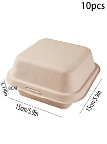 10pcs Disposable Square Paper Pulp Bento Box For Baking Cakes And Hamburgers - Beige - View 2