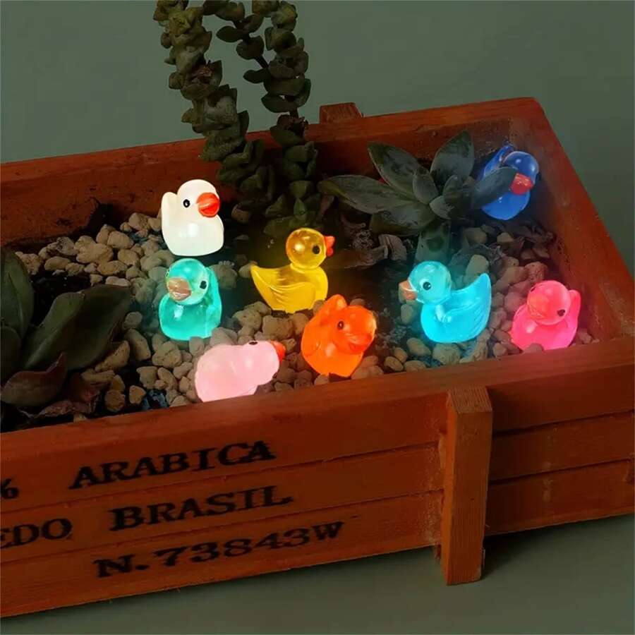 20pcs Miniature Glowing Duck Craft Decorations, Resin Cute Creative Decor For Car/home/party/gifts/indoor/room/scene Decoration
