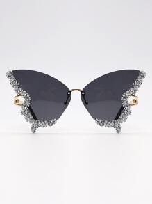 1pc Butterfly Y2K Fashion Luxury Rhinestone Embellished Fashion Glasses - Black - View 2