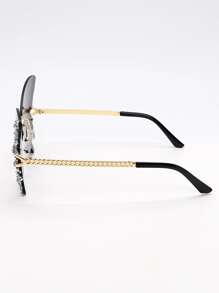 1pc Butterfly Y2K Fashion Luxury Rhinestone Embellished Fashion Glasses - Black - View 4