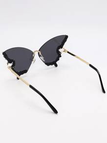 1pc Butterfly Y2K Fashion Luxury Rhinestone Embellished Fashion Glasses - Black - View 5