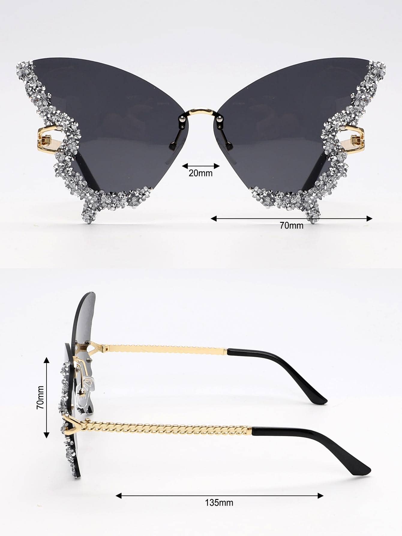 Royal 1pair Butterfly & Rhinestone Decor Luxury Y2k Fashion Glasses