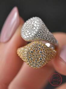 1 pezzo Anello frizzante diamante intarsiato S925 argento sterling per donne , adatto per usura quotidiana , feste , matrimoni ,