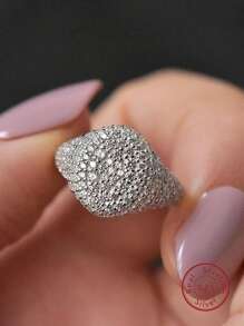 1 pezzo Anello frizzante diamante intarsiato S925 argento sterling per donne , adatto per usura quotidiana , feste , matrimoni ,