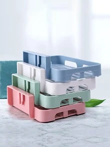 1入組塑膠壁掛式肥皂盒帶引流洞 - 粉色 - 查看 2