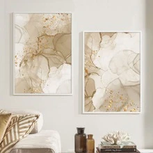 3入組/套無框抽象淺褐色的波西米亞海報牆壁藝術帆布繪畫