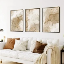 3入組/套無框抽象淺褐色的波西米亞海報牆壁藝術帆布繪畫