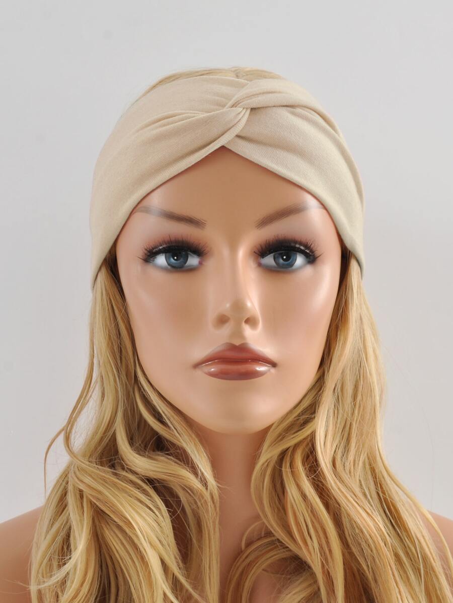 女士米色运动头带、瑜伽健身吸汗带、时尚发带 - 米色 - 查看 1