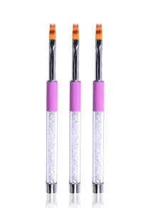 1Pc Acrylic Nail Brush UV Gel Nail Art Gradient Ombre Brush Rhinestone Handle Tool Painting Drawing Pens Manicure - Pink - View 4