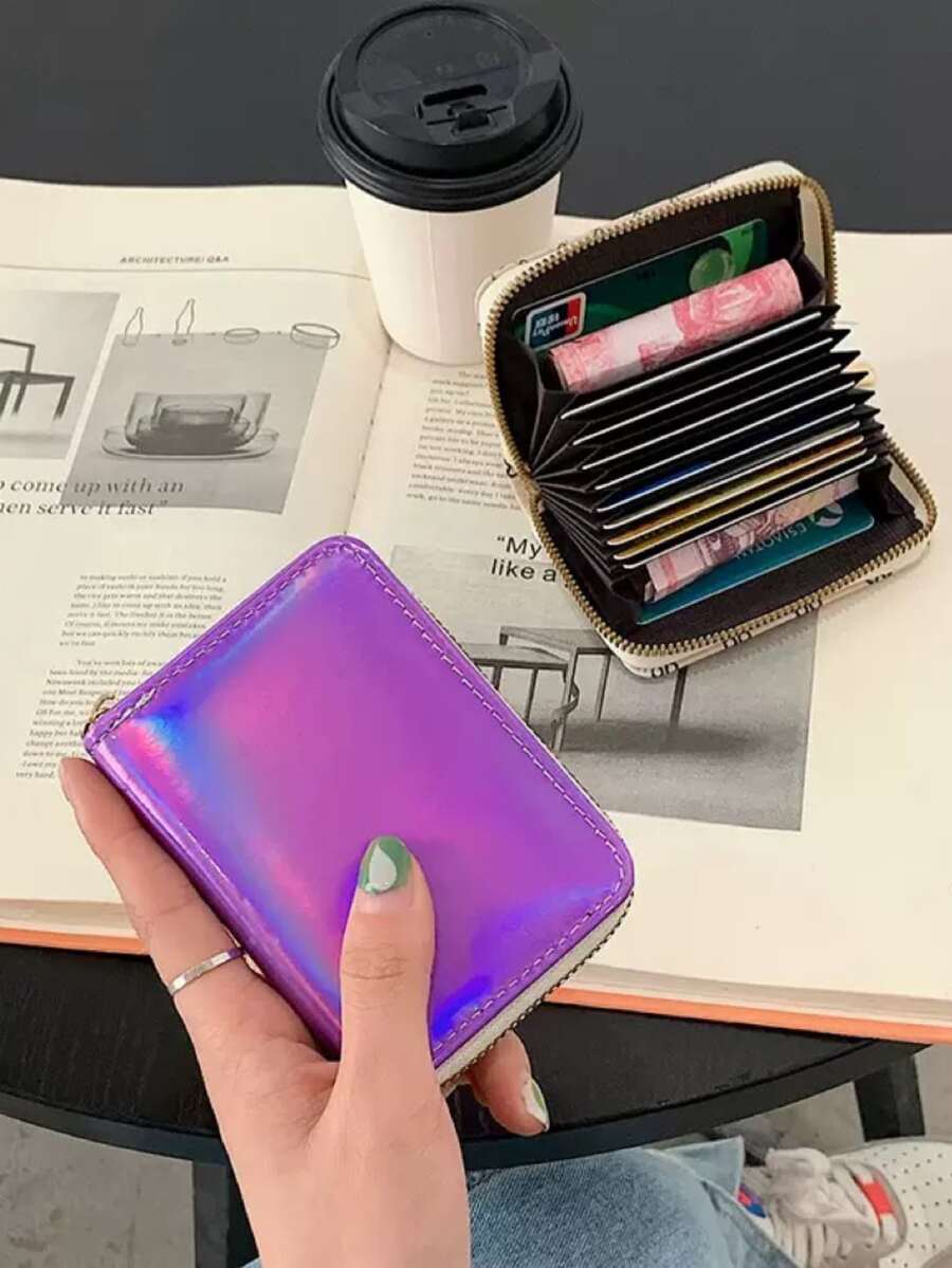 Laser Holographic Fashionable Pu Card Holder - Purple - View 1