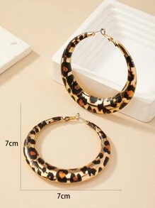 1pair Leopard Print Design Bold Hoop Earrings For Women - Gold - View 4