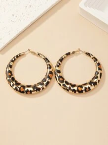 1pair Leopard Print Design Bold Hoop Earrings For Women - Gold - View 2
