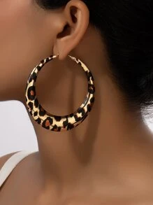 1pair Leopard Print Design Bold Hoop Earrings For Women - Gold - View 1