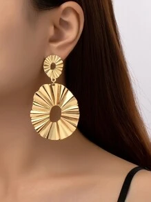 1对褶皱金属耳环，夸张大耳饰，质感十足，欧美风格，女士个性化耳坠 - 金黃色 - 查看 1