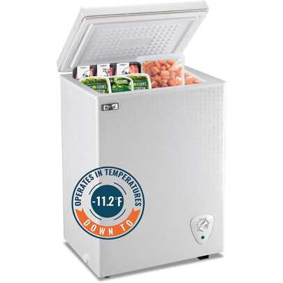  WANAI Chest Freezer Freestanding Deep Freezer 3.5 Cu Ft With Storage Basket And Adjustable Feet Top Open Door Small Compact Freezer Adjustable Thermostats For Garage Dorm Kitchen Office Business