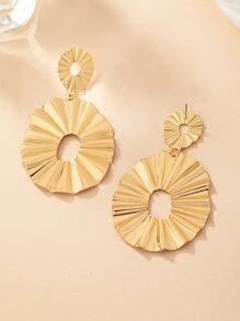 1对褶皱金属耳环，夸张大耳饰，质感十足，欧美风格，女士个性化耳坠 - 金黃色 - 查看 2