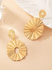 1对褶皱金属耳环，夸张大耳饰，质感十足，欧美风格，女士个性化耳坠 - 金黃色 - 查看 3