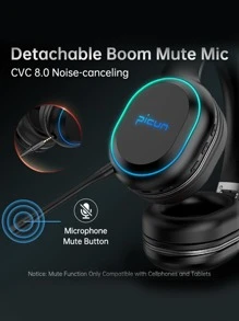 Picun P80X Wireless Gaming Headset For PC, Laptop,Switch, Dynamic EQ Ultra-Low Latency Gaming Headphone For Cell Phone, 30H Playtime With Detachable Microphone - Black - View 5