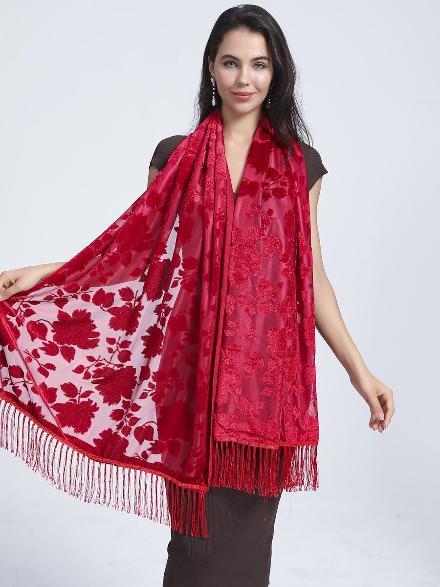 Floral Scarf - Burgundy - View 1