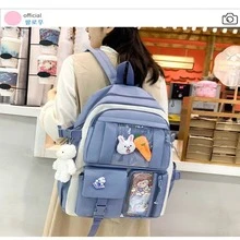 Mochila coreana de 5 piezas con pines de zanahoria y conejo - Azul - Ver 3