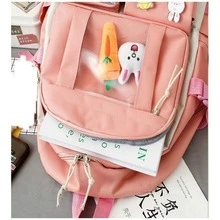 Mochila coreana de 5 piezas con pines de zanahoria y conejo - Azul - Ver 5