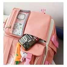 Mochila coreana de 5 piezas con pines de zanahoria y conejo - Azul - Ver 7