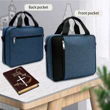 基督教圣经封面盒，带手柄和可拆卸肩带的圣经手提包，多功能时尚大号拉链圣经包，拉链笔记本手提包，用于旅行收纳袋、化妆包、化妆包、度假收纳袋、大容量化妆品收纳盒化妆盒，适用于口红、刷子、护肤品、手机、硬币、小物品，适用于家庭、礼物、度假和节日万圣节圣诞节多功能用途 - 藏蓝色 - 查看 2