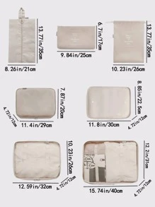 加厚版 7 件套打包袋行李打包收纳袋旅行配件米色旅行收纳袋衣服行李收纳袋套装包装袋邮轮假期海滩度假用品夏季旅行必备女士手提箱内衣袋房间装饰 - 米色 - 查看 2