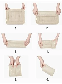 加厚版 7 件套打包袋行李打包收纳袋旅行配件米色旅行收纳袋衣服行李收纳袋套装包装袋邮轮假期海滩度假用品夏季旅行必备女士手提箱内衣袋房间装饰 - 米色 - 查看 5