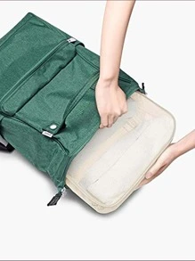 加厚版 7 件套打包袋行李打包收纳袋旅行配件米色旅行收纳袋衣服行李收纳袋套装包装袋邮轮假期海滩度假用品夏季旅行必备女士手提箱内衣袋房间装饰 - 米色 - 查看 9