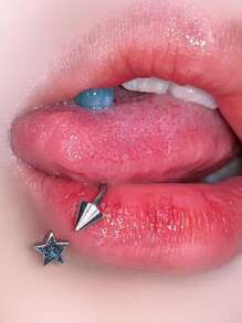 1PC Star Stainless steel Lip Piercing Spike Lip Ring - Silver - View 3