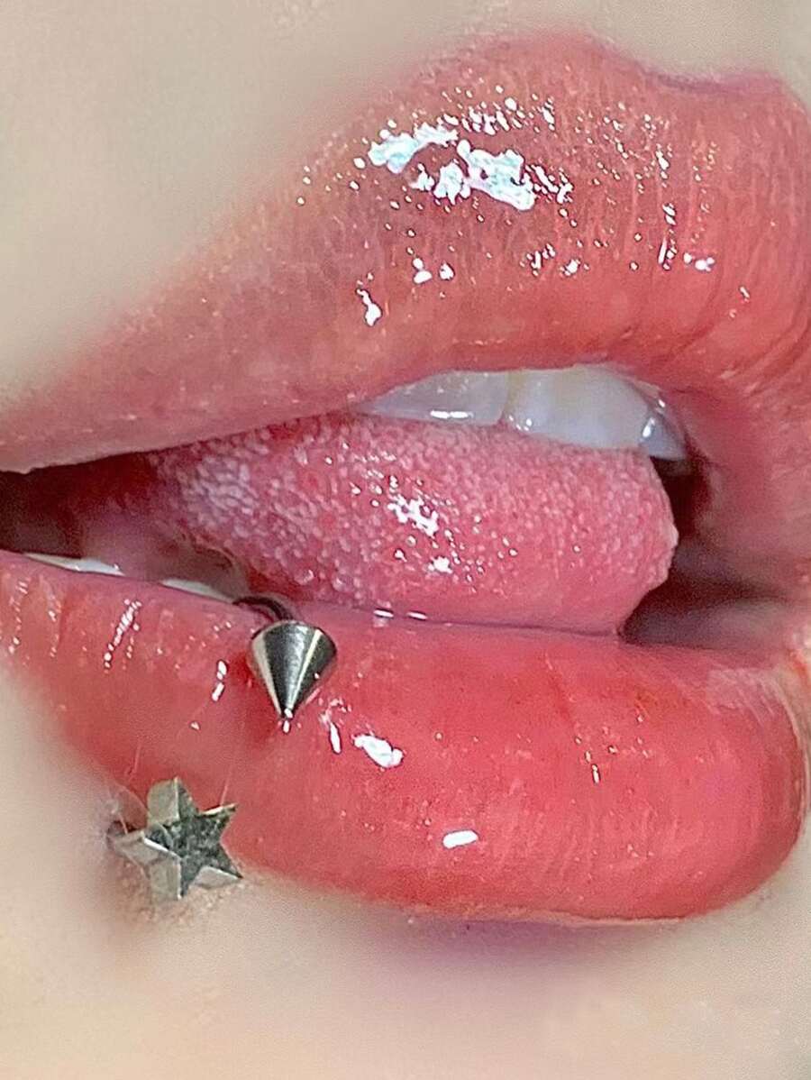 1PC Star Stainless steel Lip Piercing Spike Lip Ring - Silver - View 1